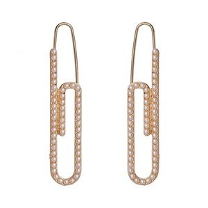 Gold Paperclip Earring with Faux Pearls